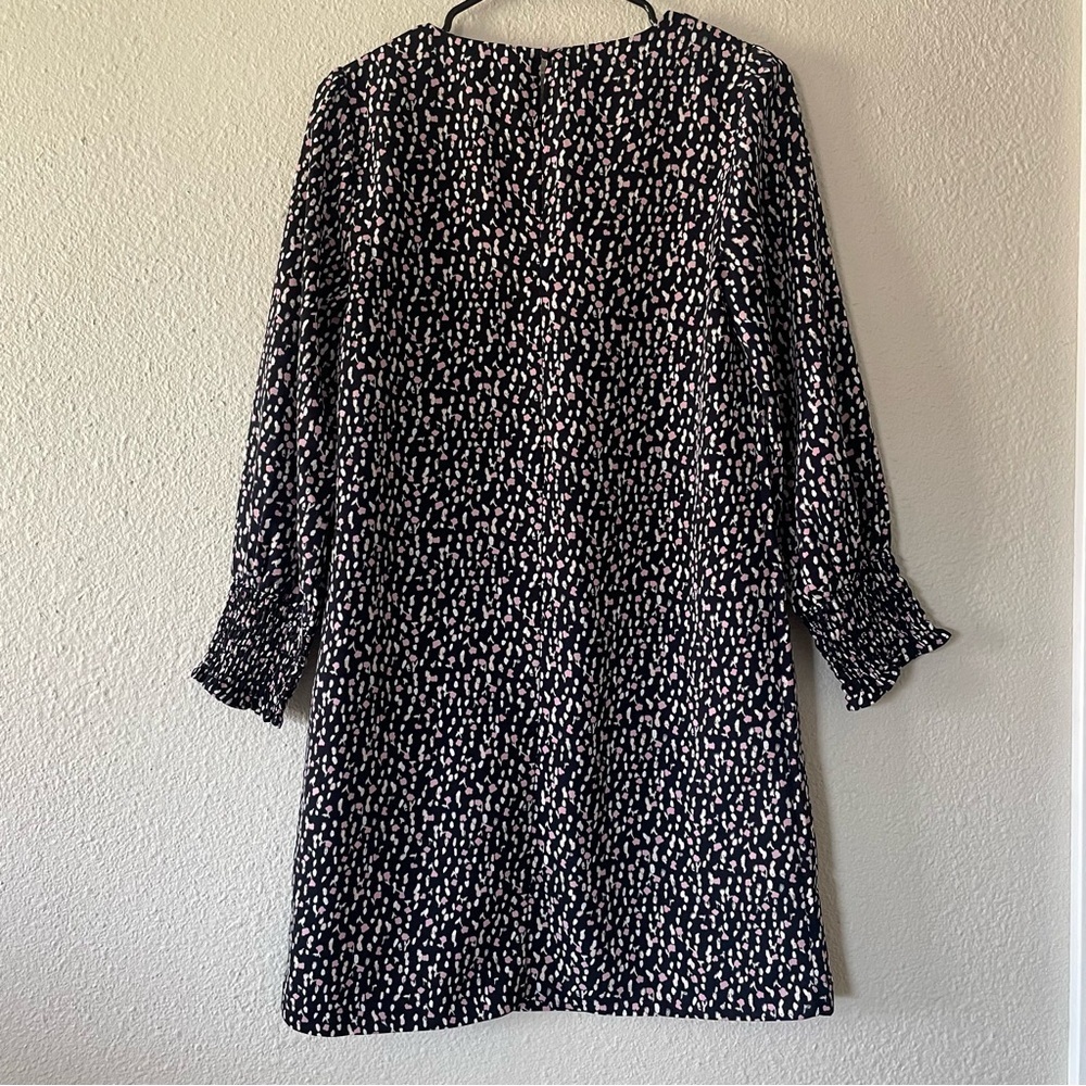 Ann Taylor Shift Dress Women’s 4 Multicolor Spots Relaxed Ruched Cuff Round Neck - Picture 9 of 14